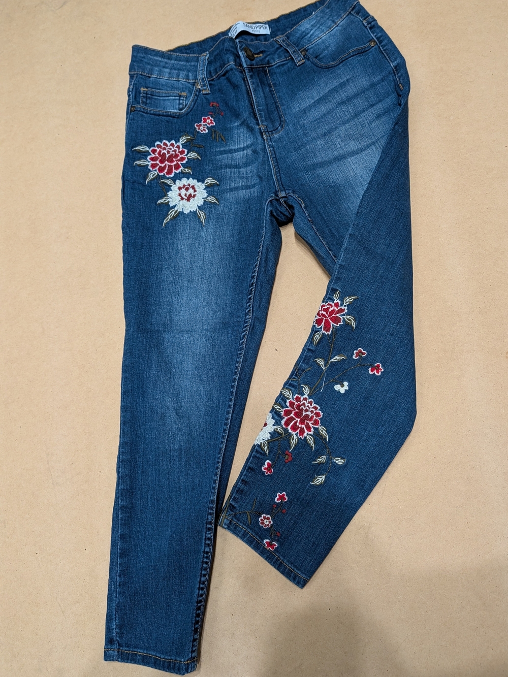 Sandpiper Floral Embroidered Petite Jeans